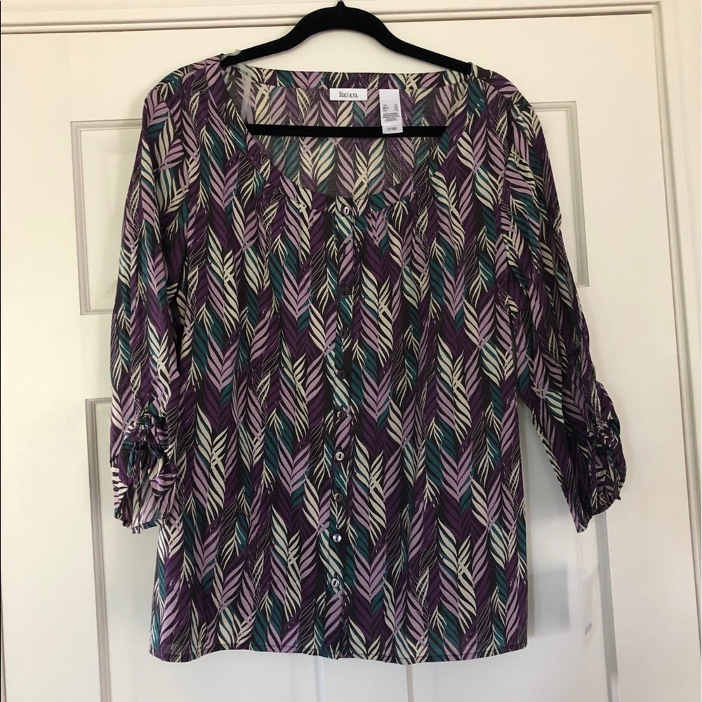 Liz&Co 3/4 sleeve purple button down blouse